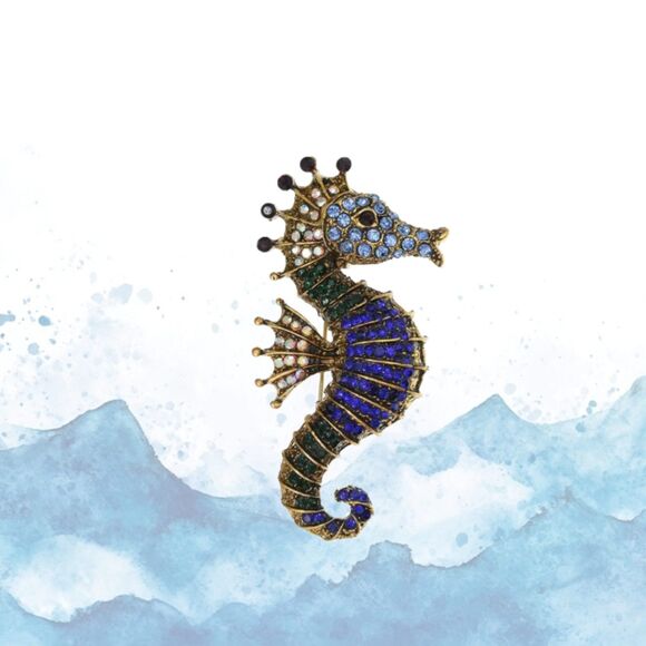 Blue Seahorse Crystal Rhinestone Brooch Pin STUNNING! - Picture 4 of 5